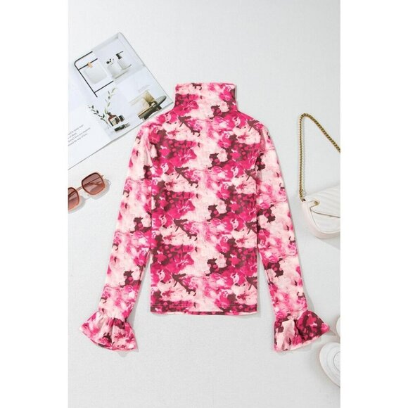 NWT FLORA Pink Floral Print Sheer Mesh Longsleeve - Picture 7 of 12